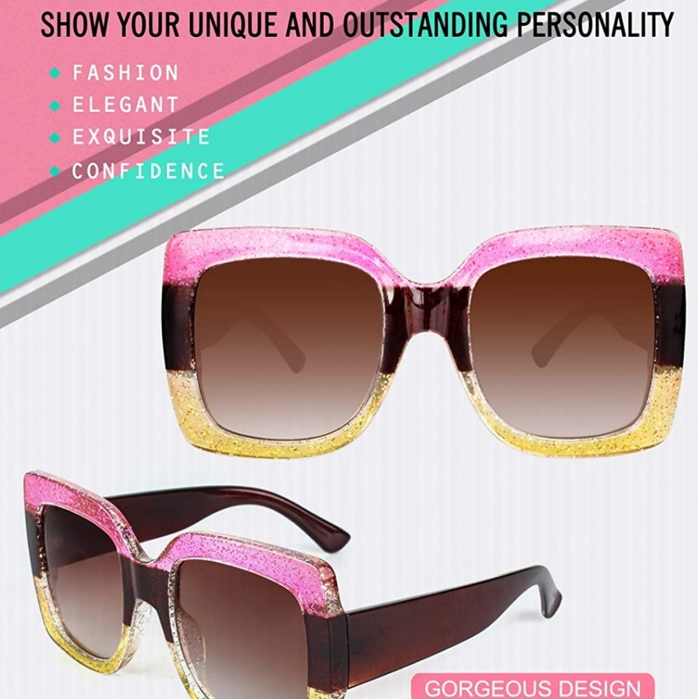 Square glitter Colorblock π Sunglasses - Picture 3 of 8